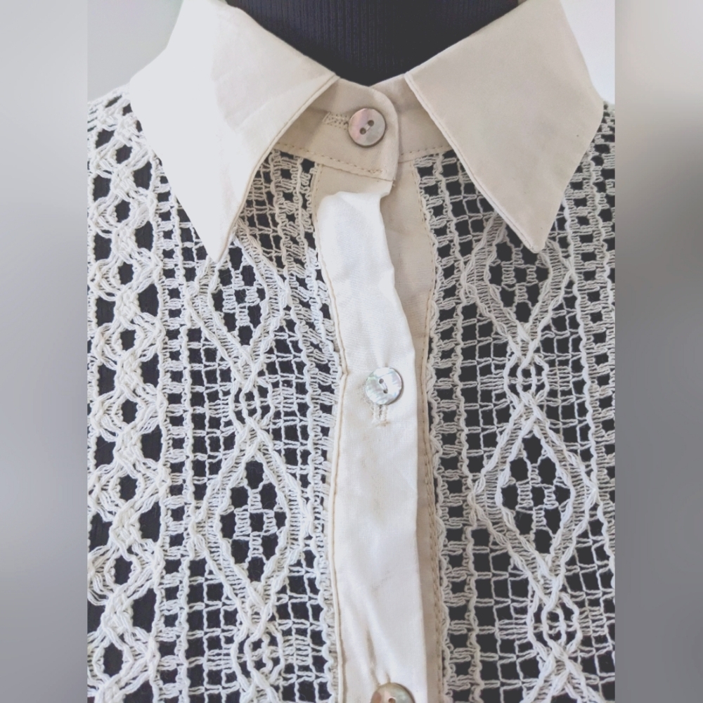 Shein Off White Knit Hollow Out Blouse - Picture 4 of 4